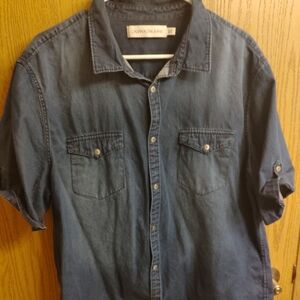 Calvin Klein Jeans Men's Navy Denim Short Sleeve Button-Up Shirt